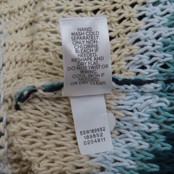 J Jill Women Petite Large PL Loose Knit Sweater Tan Blue Stripe Striped Pullover - Picture 9 of 10